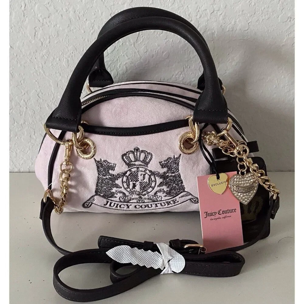 Juicy Couture Classic Scottie Dogs Satchel Crossbody Chiffon Pink With Card Case